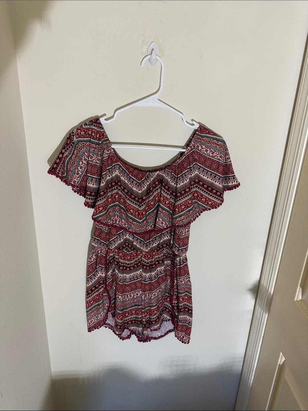 Rue21 Off-Shoulder chevron Print Top in Red and Black
